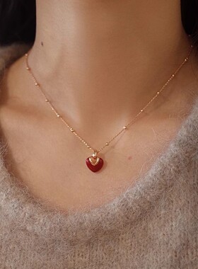 AMO红磨坊红色爱心项链女气质