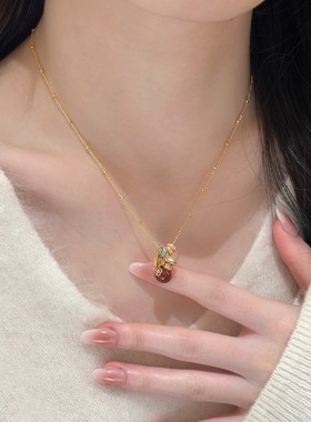 新年红色画油钱袋吊坠项链轻奢