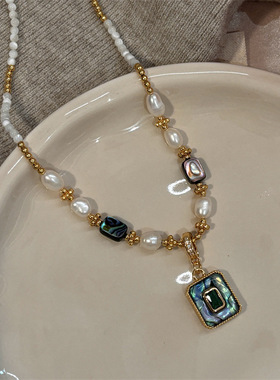 淡水珍珠项链天然鲍鱼贝吊坠轻奢