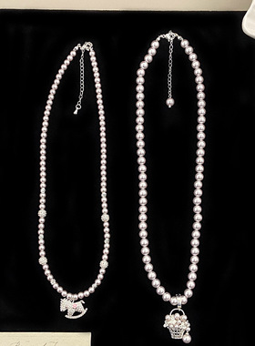 曼塔玫瑰施家珍珠花篮吊坠项链女