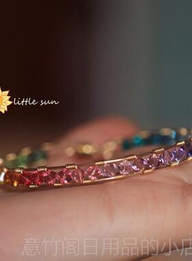 正品太阳原创 1K奥包金地利水渐变糖果色晶彩虹925纯银超4闪手镯
