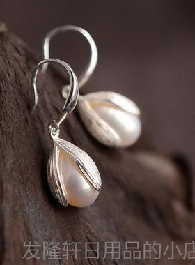 高档纯s925银手镯女银子珍珠芙蓉花清新简约新森系细镯款复古风款