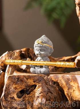 高档朱炳仁铜意箍笔套装金铜齐天大胜笔架笔摆件悟空如棒铜笔礼物