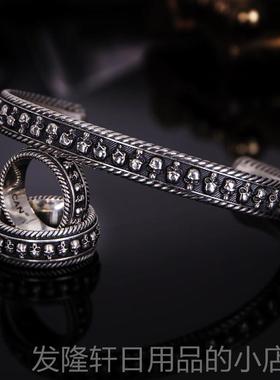 高档VLCAN雷伏车尔甘骷髅手镯男纯银网红机流行哈欧U美手工骷髅银