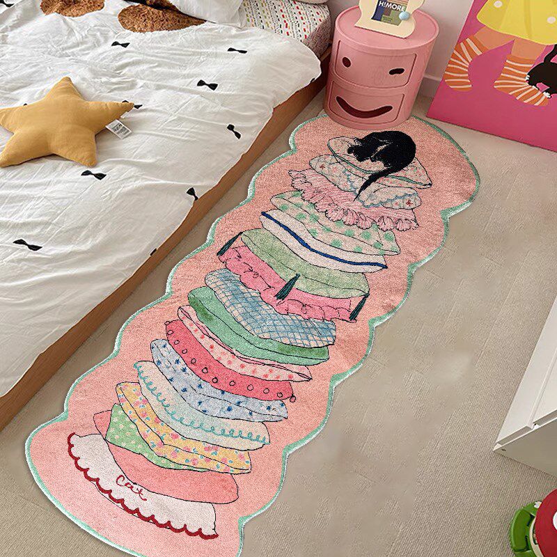 Seven Five Cute Cat Carpet Children's Cartoon Cute Bedroom Bedside Blanket Strip Girls Machine Washable Living Room Mat