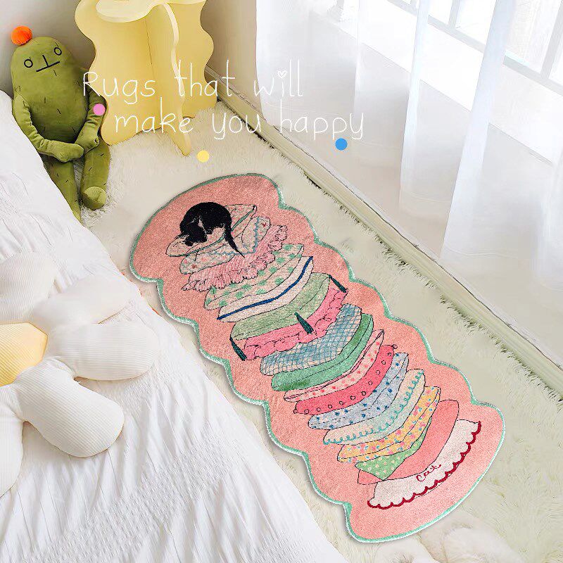 Seven Five Cute Cat Carpet Children's Cartoon Cute Bedroom Bedside Blanket Strip Girls Machine Washable Living Room Mat
