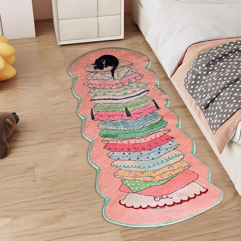 Seven Five Cute Cat Carpet Children's Cartoon Cute Bedroom Bedside Blanket Strip Girls Machine Washable Living Room Mat