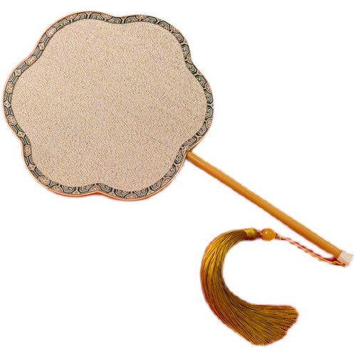 苏绣缂丝素锦面团扇女子古风宫扇女湘竹长柄双面扇子汉服摄影道具 - 图3