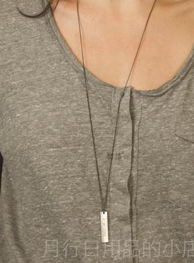 正品长牌情项链 定制刻字长款吊方牌男T恤外搭纯项银链女毛衣链侣