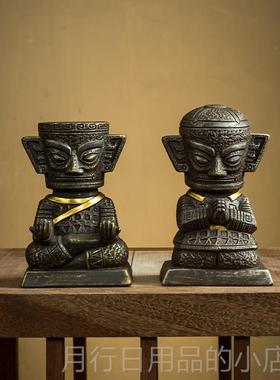 正品星堆面具立人像手办桌面笔托摆件茶宠线香炉鱼缸三造景创礼文