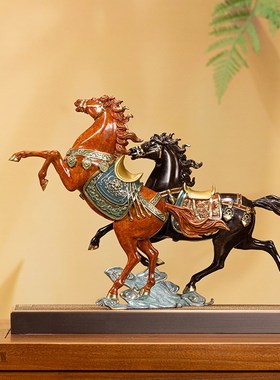 朱炳仁铜 双骏携辉马摆件玄关电视柜桌面书房装饰企业乔迁送礼