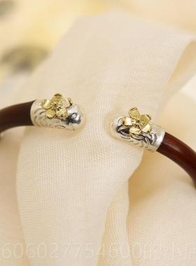 张9爱玲同款 25纯花银色覆古金纯铜朵 鸡血藤ALE古风手镯天藤记新