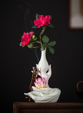 新中式佛手花瓶陶瓷摆件家居客厅水培花器绿植禅意花插桌面装饰品
