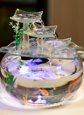 创意桌面小型玻璃家用鱼缸流水器喷泉客厅电视柜装饰摆件现代简约