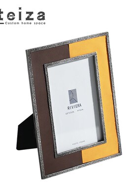 Oteiza高档皮质相框摆台6寸7寸画框桌面摆件办公室家居样板房间