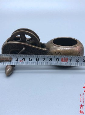 纯黄铜老古董清代双龙戏珠纹饰老墨斗老物件复古微雕古玩杂项收藏