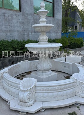 欧式人物石雕流水喷泉汉白玉大型园林广场公园小区室内外景观摆件