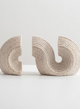 侘寂风砂岩几何摆件抽象书挡摆设极简样板间客厅电视柜书柜装饰品