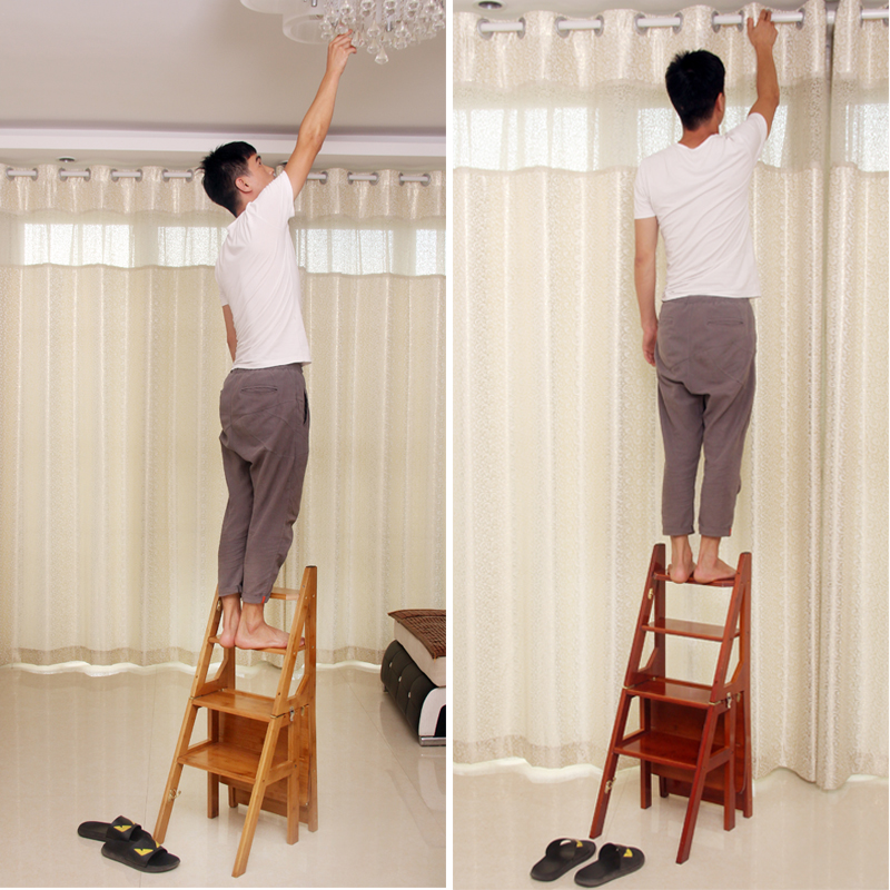 实木新款创意家用折叠梯架多功能楼梯椅梯凳室内移动登高梯凳餐椅 - 图1