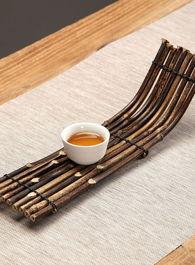 纯手工竹编茶台干泡台船型竹排刺身摆盘道具料理装饰屏风创意摆件