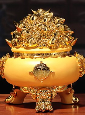 绒沙金聚宝盆客厅办公室装饰摆件创意树脂工艺品商务开业礼品