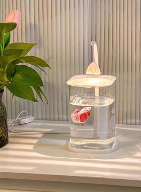 斗鱼专用缸超白小型玻璃缸办公桌面摆件高级感桌面生态缸夜灯鱼缸