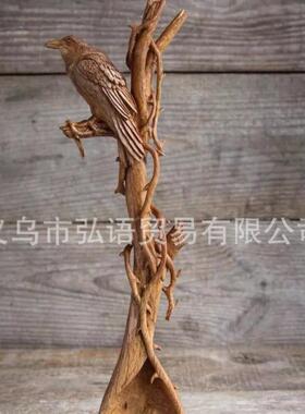 跨851420工境款动物鸟子木质艺品摆件新收勺藏花朵勺子