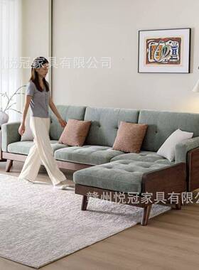 黑桃木小实木沙发大户型客简厅沙发现UMM代约直排棉麻布艺宋氏美