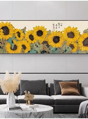 新中式日画葵室床头装饰画荷花中国风客YBK厅向卧沙发墙挂原木风
