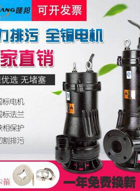 W15-15-1.5KW堵塞Q污水泵杂质潜污泵排无HDP泥污提升水泵潜水排污