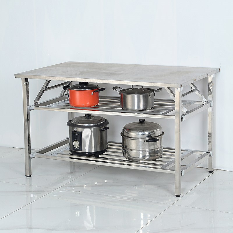 加厚双层不锈钢正方形折叠桌子案板商用摆摊折叠桌摆地摊架子折叠 - 图0