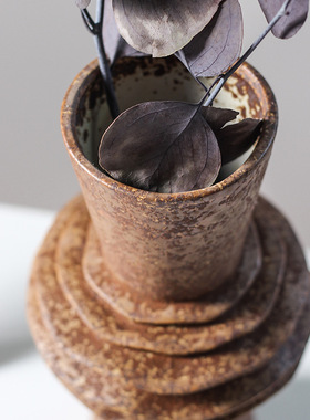 做旧仿古陶瓷花瓶异形花器客厅摆件侘寂风民宿酒店陶土复古装饰品