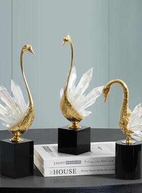 新中式轻奢创意客水晶石天鹅摆件厅电视柜桌金属动物TZ-90960面术