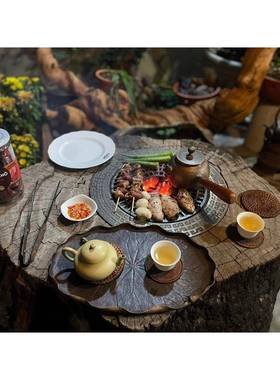 围炉煮茶tlznsdfg树木墩铁炉茶台桩炭炉双炉圈篦子层炉胆火带隔热