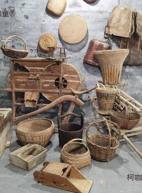 民老物俗件风车老旧木古犁复影视道具怀旧农村农农耕文化柯咖童麦