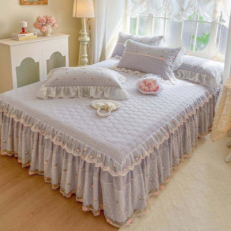 可定用制蕾丝床裙单件床带罩款床单四季通棉床盖裙边纯色F99J586H,淘宝优惠券,粉丝福利购,淘宝优惠卷