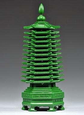 绿色桃木雕刻13层文昌塔摆件木质十三层九层文昌塔客厅书桌工艺品