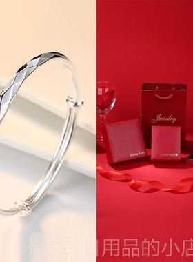 正品正品9礼999纯银手子女实心水立方拉银饰品七镯夕推情人节送女