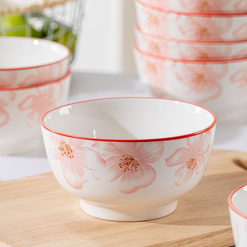 5英寸饭碗国色天香高颜值家用釉下彩米饭碗陶瓷碗汤碗泡面碗套装 - 图3