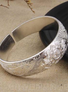 高档银扁手镯宽面老式熟真999纯银手工定做订制年轻女士宽版款时