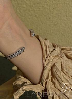 高档TYUSA重闪钻群镶S925纯银手镯开口轻奢女小工众礼物气H质高级