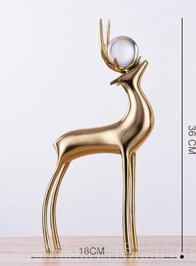 正品晶纯铜鹿创摆件水球欧式客厅玄关现家代简约居装饰品意结婚礼