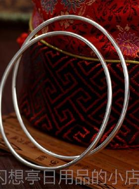 正品9999足银五环9999万纯银手实镯闭女细圈面心多环口光镯子包邮