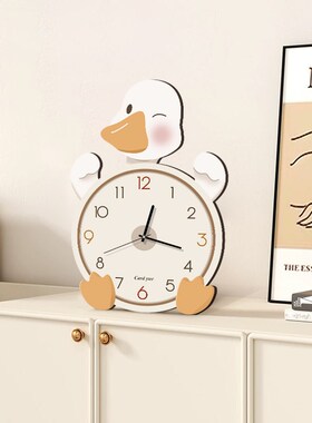 奶油风桌面时钟摆台式简约可爱鸭子客厅玄关柜装饰钟表创意小摆件