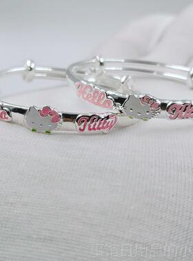 高档99婴儿纯银手炼女学生小猫红色公主银手炼固体婴儿粉满月礼9