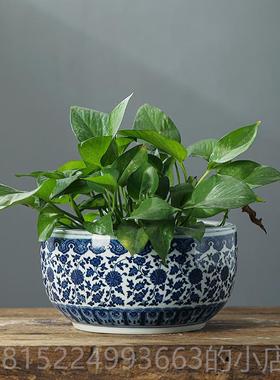 正品景花德镇陶瓷青花瓷宝盆缸瓷盆睡莲盆水培鱼缸碗家聚居瓷装饰