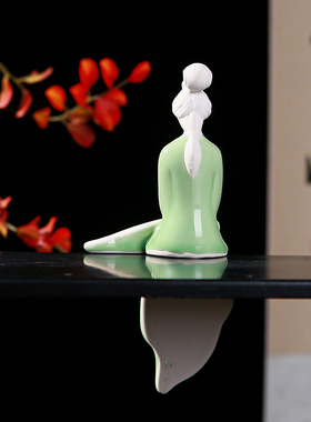 创意个性青瓷花宠琴棋书画仕女陶瓷摆件客厅酒柜装饰品茶宠微景观