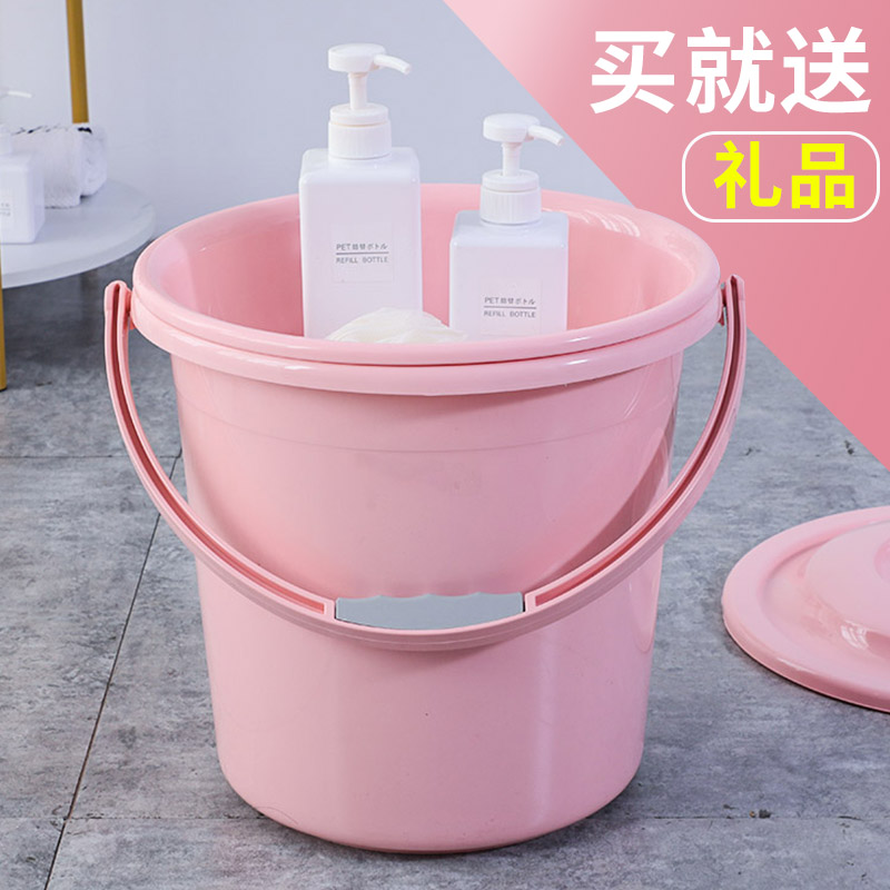 洗澡桶塑料桶圆桶水桶塑料手提家用带盖大号洗衣桶学生宿舍用加厚 - 图0