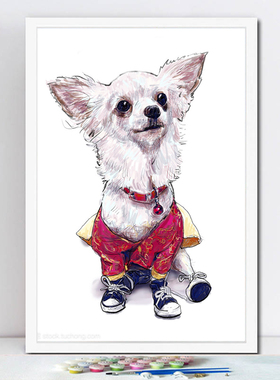 博美犬萌宠狗狗diy数字油彩画儿童卡通动物 手工填色涂鸦打发时间