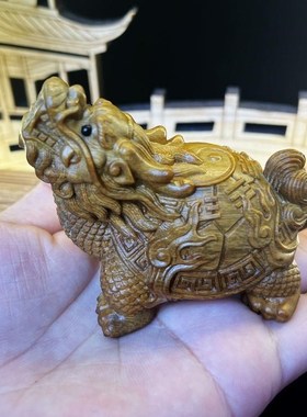 绿檀龙龟手把件工艺品男女文玩木质红木雕刻饰品摆件瑞兽随身挂件